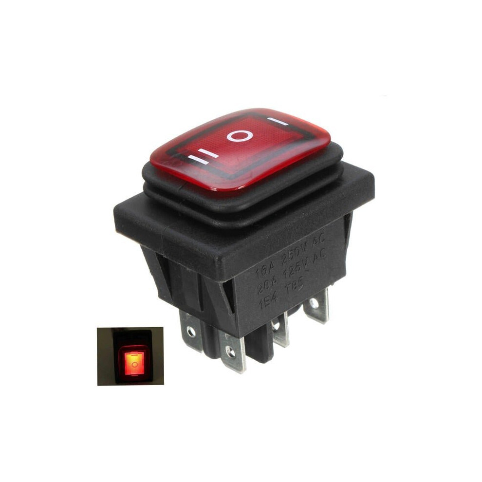 (Red) 16A 12V Rocker Switch 3 Position 6 Pin Waterproof Car Rocker Switch With Lamp Light