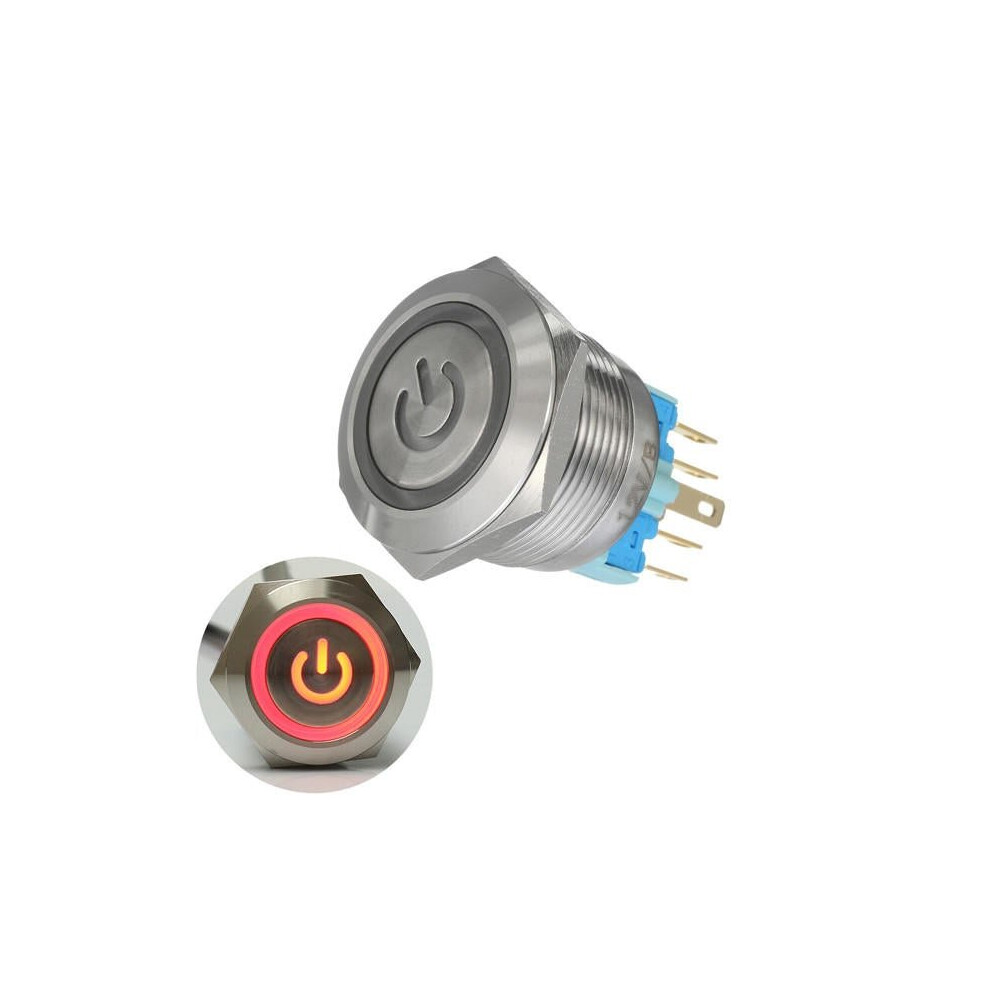 (Red) 12V 6 Pin 22mm Push Button Momentary Switch with Led Light