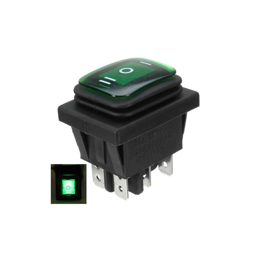 (Green) 16A 12V Rocker Switch 3 Position 6 Pin Waterproof Car Rocker Switch With Lamp Light