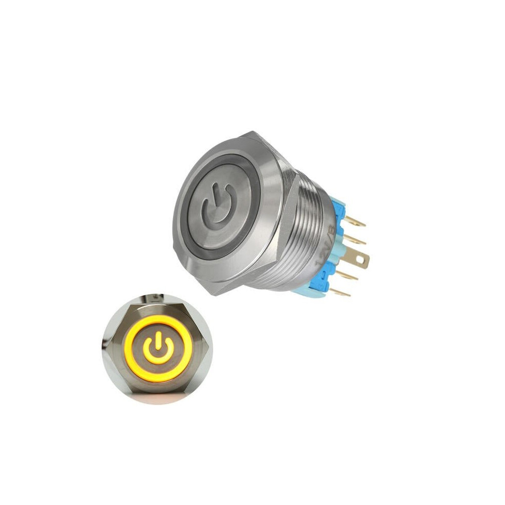 (Yellow) 12V 6 Pin 22mm Push Button Momentary Switch with Led Light