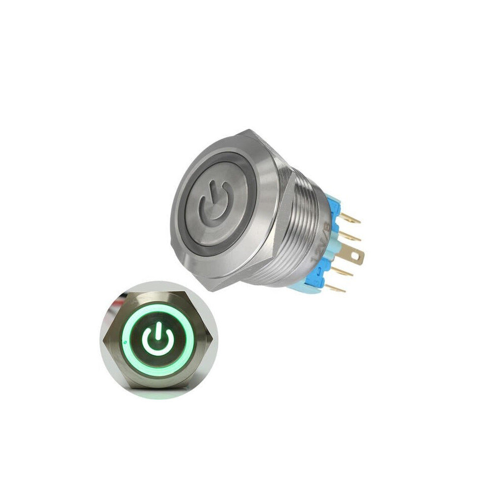 (Green) 12V 6 Pin 22mm Push Button Momentary Switch with Led Light