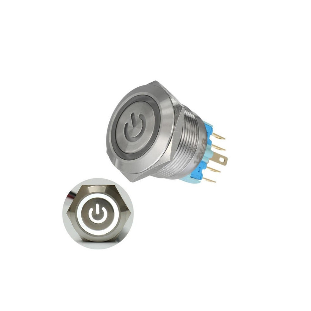 (White) 12V 6 Pin 22mm Push Button Momentary Switch with Led Light