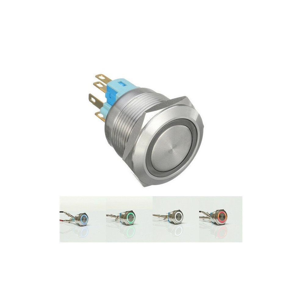 (Green) 12V 6 Pin 22mm Led Light Metal Push Button Momentary Switch Waterproof Switch