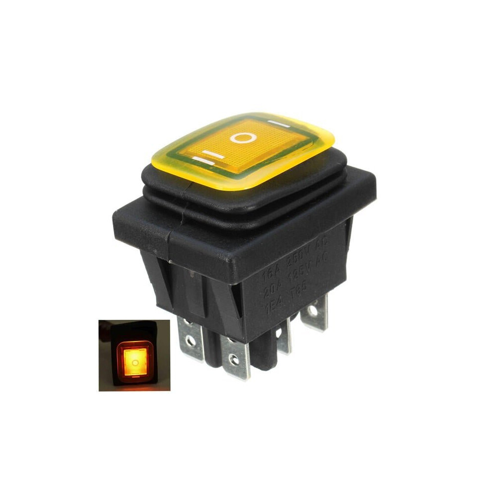 (Yellow) 16A 12V Rocker Switch 3 Position 6 Pin Waterproof Car Rocker Switch With Lamp Light