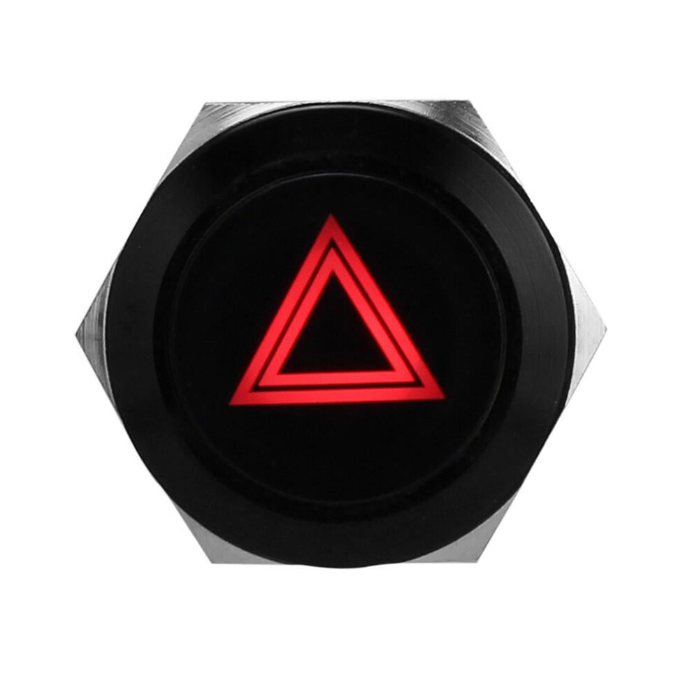 (Red) 19mm 12V LED Push Button On Off Hazard Warning Signal Light Switch For Car Lorry Boat