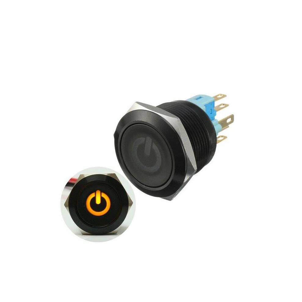 (Yellow) 12V 6 Pin 22mm Led Light Metal Push Button Momentary Switch