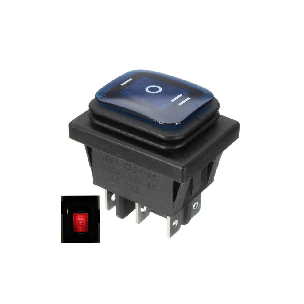 (Blue) 16A 12V Rocker Switch 3 Position 6 Pin Waterproof Car Rocker Switch With Lamp Light