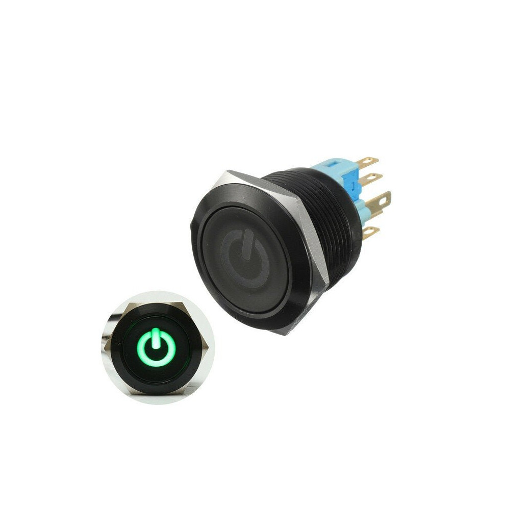 (Green) 12V 6 Pin 22mm Led Light Metal Push Button Momentary Switch