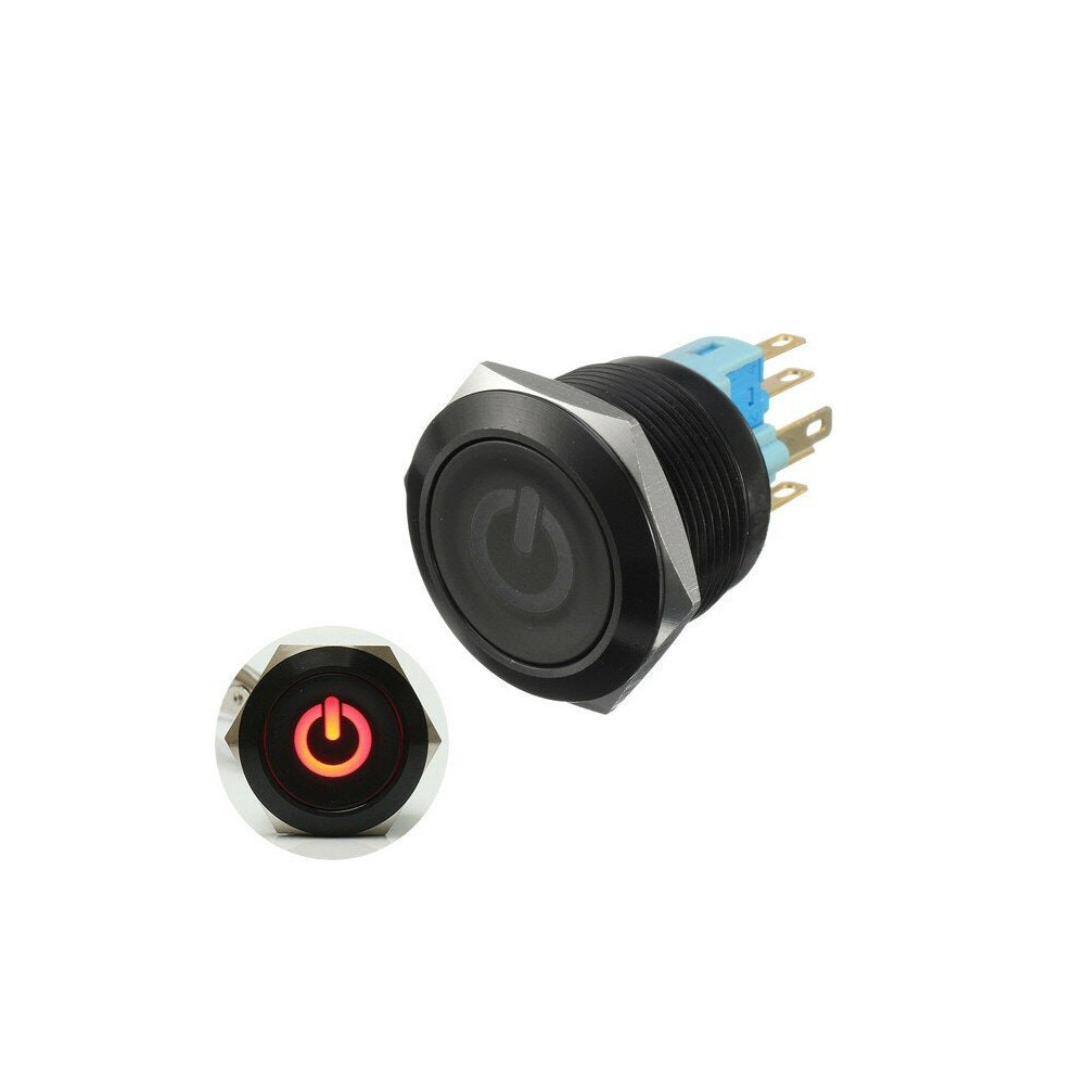 (Red) 12V 6 Pin 22mm Led Light Metal Push Button Momentary Switch