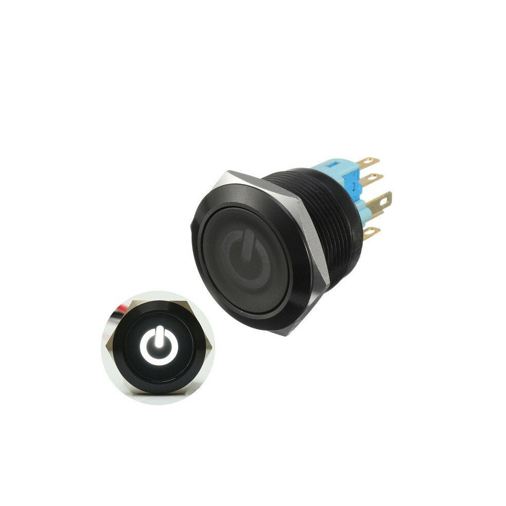 (White) 12V 6 Pin 22mm Led Light Metal Push Button Momentary Switch