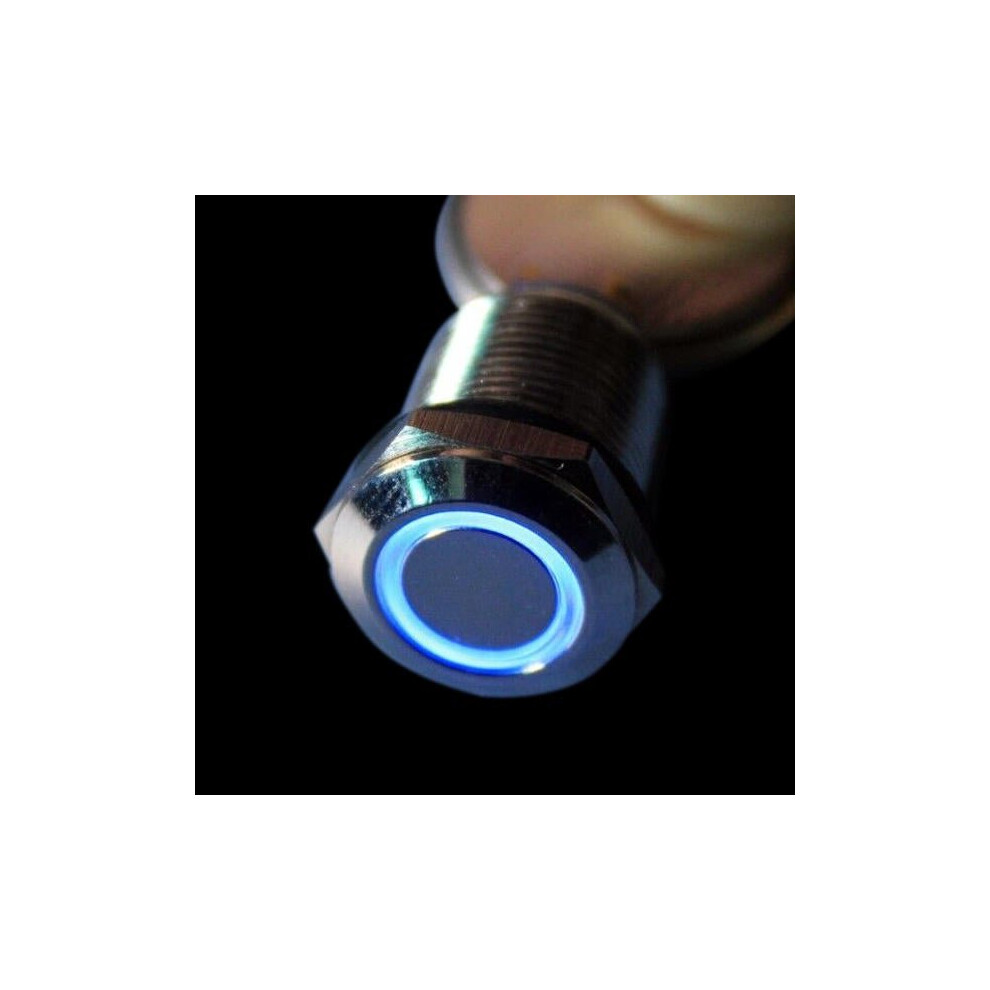 (Blue) 3V 12mm Momentary Push Button Switch LED Switch Waterproof Switch