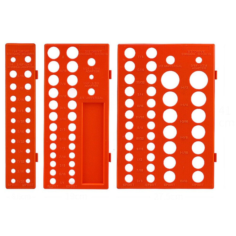 (Red) 3pcs Multifunctional Sleeve Socket Organizer Tray Rack Storage Holder Metric Imperial Storage Holder
