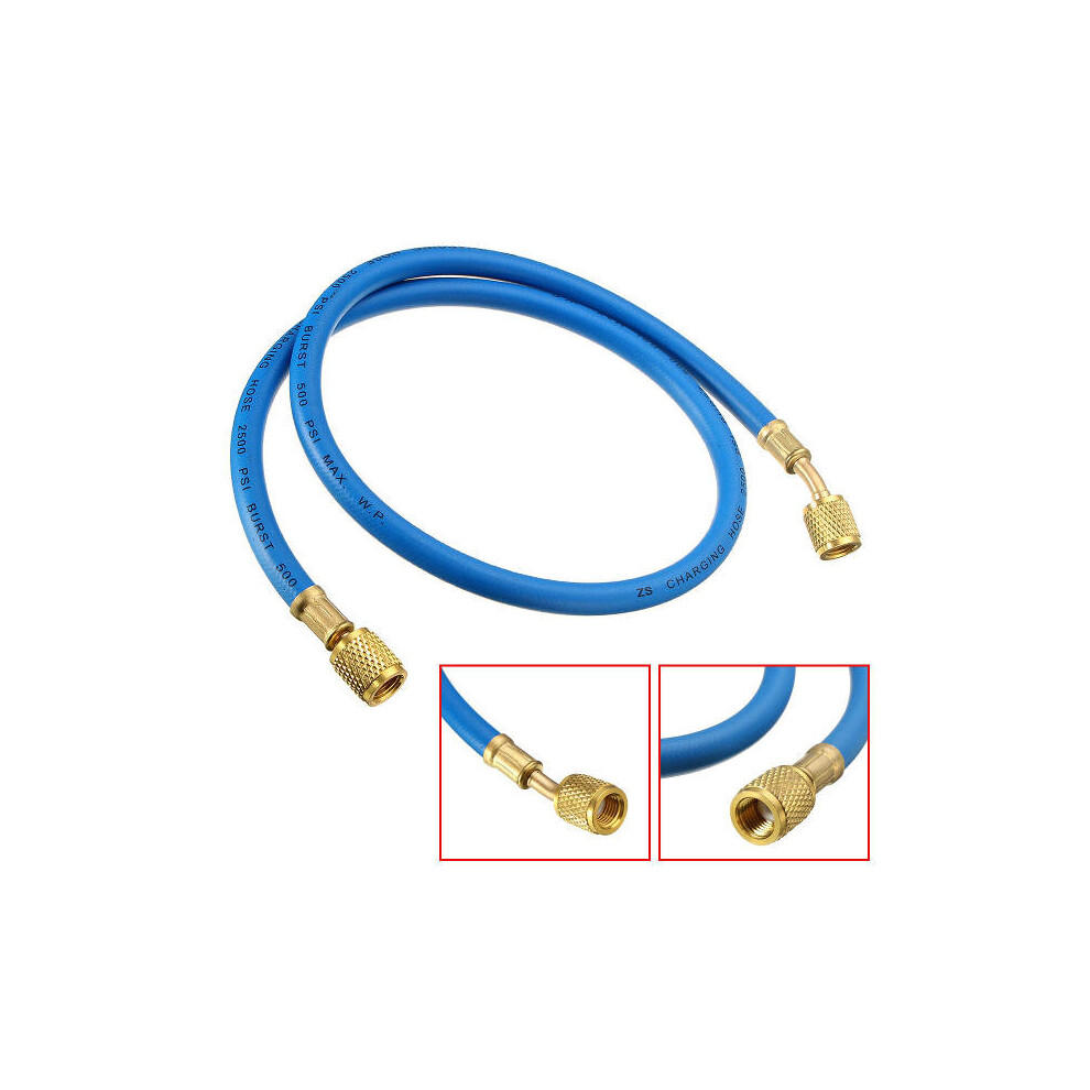 90Cm Single Hose Hvac 1/4" Sae 500 Psi Charging A/C Refrigerant Blue 3654659284709