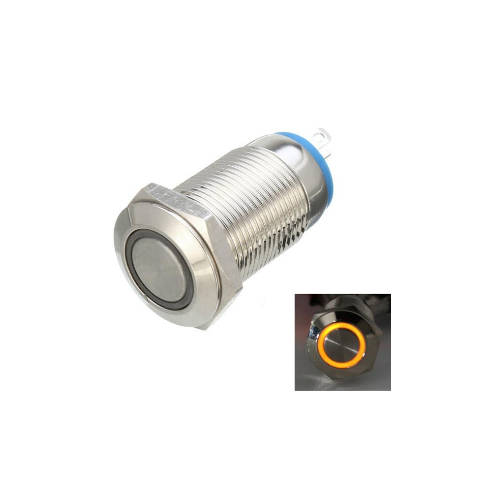 (Yellow) DC 12V 12mm Led Light Metal Push Button Latching Switch Waterproof Switch