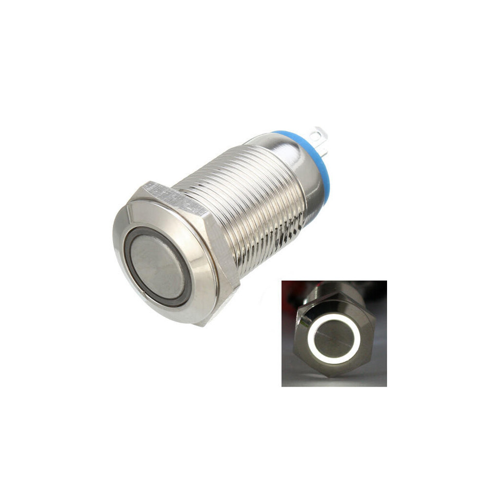 (White) DC 12V 12mm Led Light Metal Push Button Latching Switch Waterproof Switch