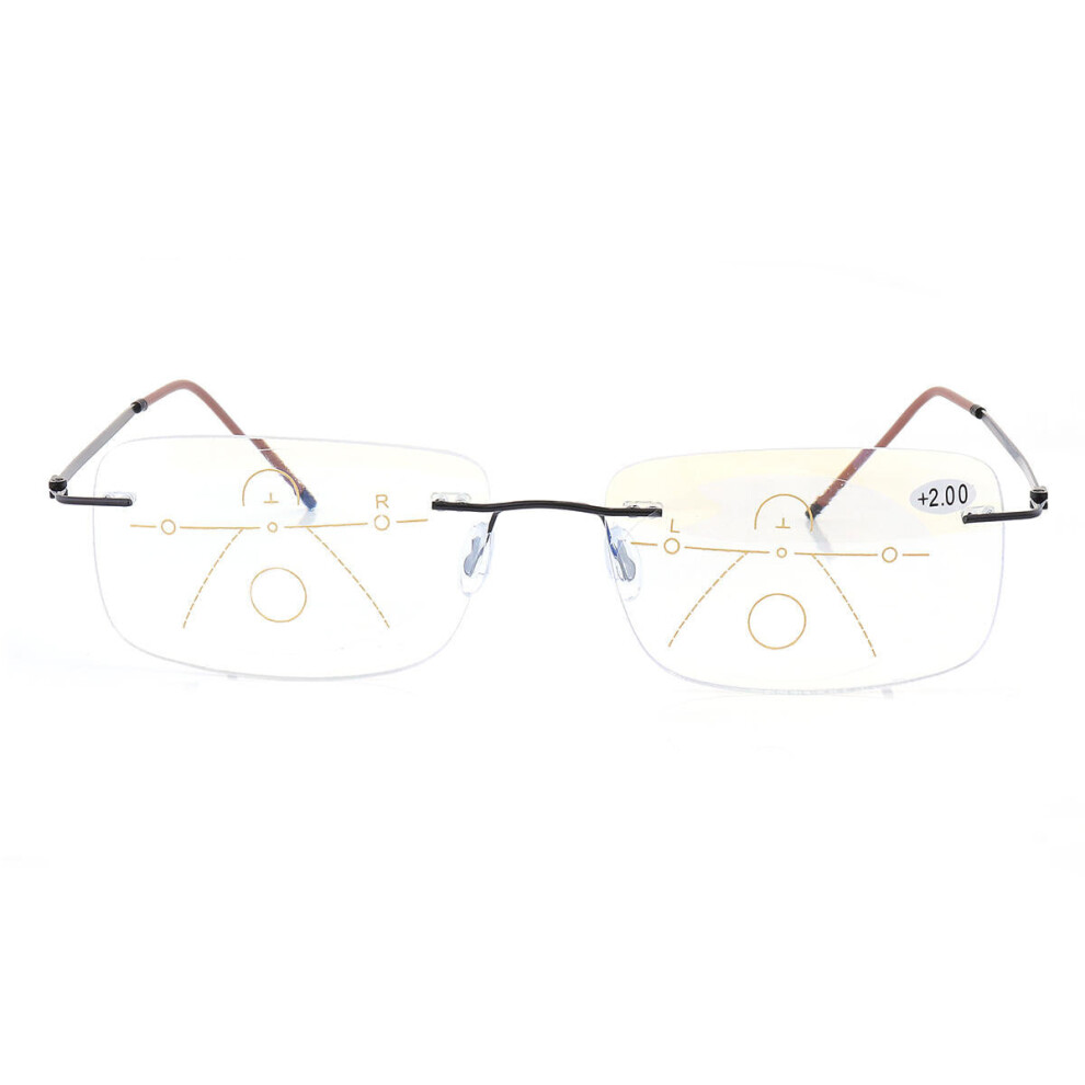 Greenzech (3) Rimless Reading Glasses Progressive Multifocal Presbyopia Resin Lens
