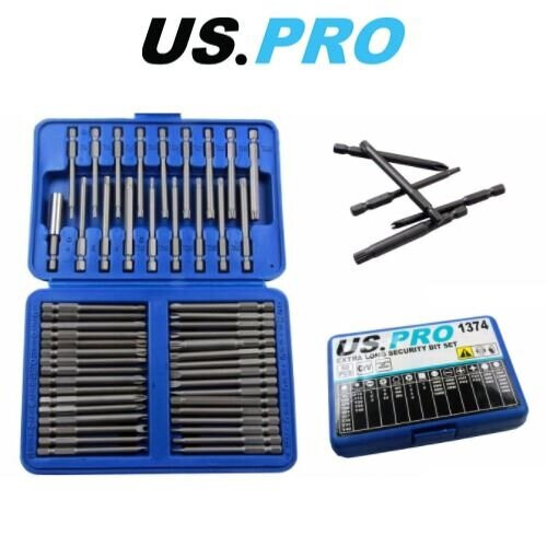 us pro US PRO 50pc Extra Long Security Bit Set, Torx, Tamper, Hex, Spline 1374 1