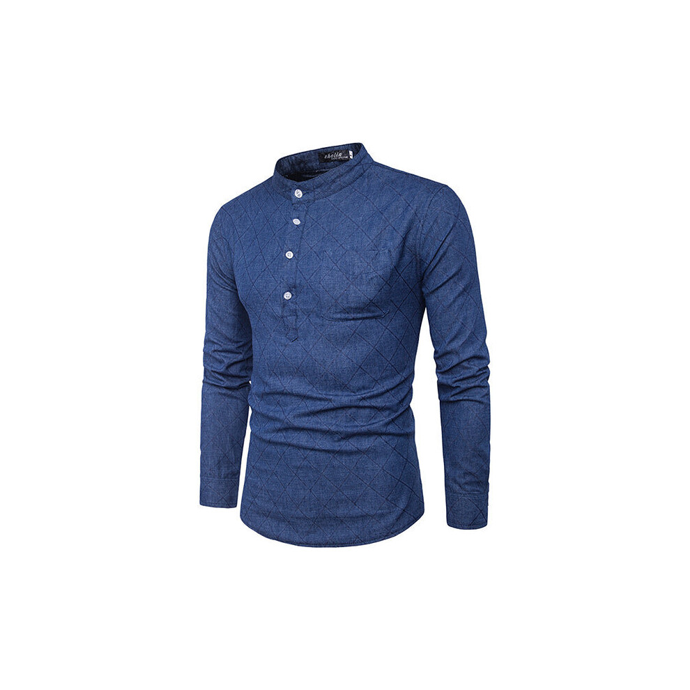 (Dark Blue, 2XL) Brief Style Front Pocket Buttons Denim T-shirt