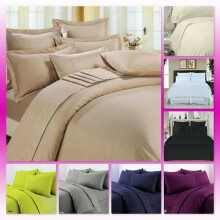 (Single, Stone) Luxurious T300 100% Egyptian Cotton Sateen Duvet Quilt Cover with Pillowcases Bedding Set in Following Colors and Sizes