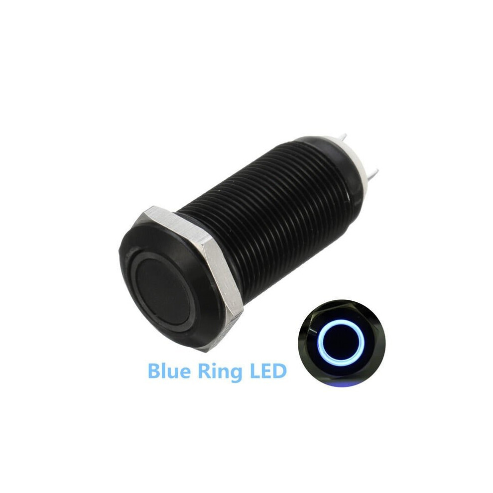 (Blue) DC 12V 4 Pin 12mm Latching Switch Led Light Metal Push Button Switch