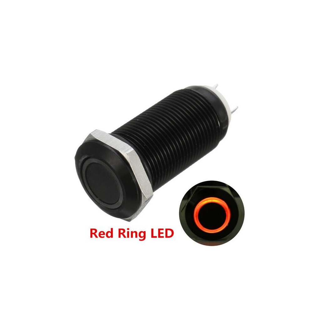 (Red) DC 12V 4 Pin 12mm Latching Switch Led Light Metal Push Button Switch