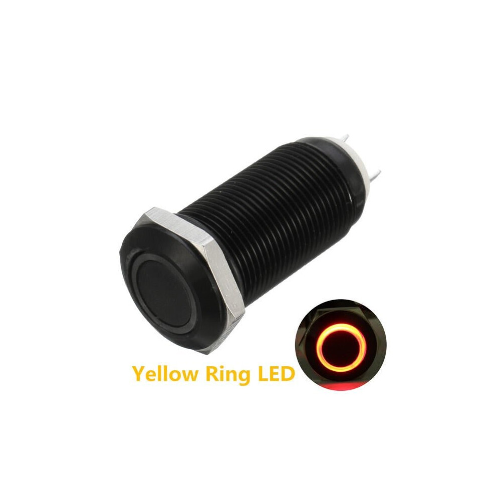 (Yellow) DC 12V 4 Pin 12mm Latching Switch Led Light Metal Push Button Switch