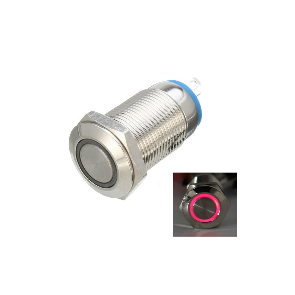 (Red) DC 12V 12mm Led Light Metal Push Button Latching Switch Waterproof Switch