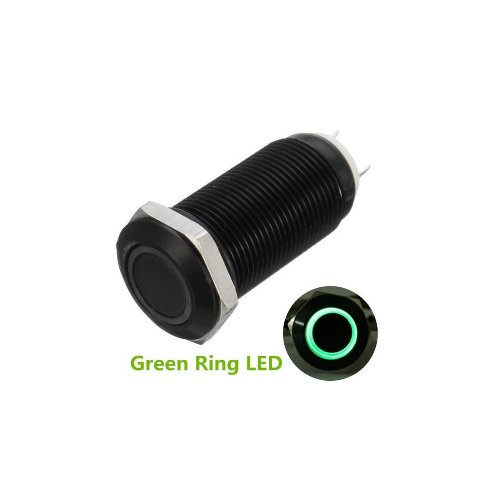 (Green) DC 12V 4 Pin 12mm Latching Switch Led Light Metal Push Button Switch