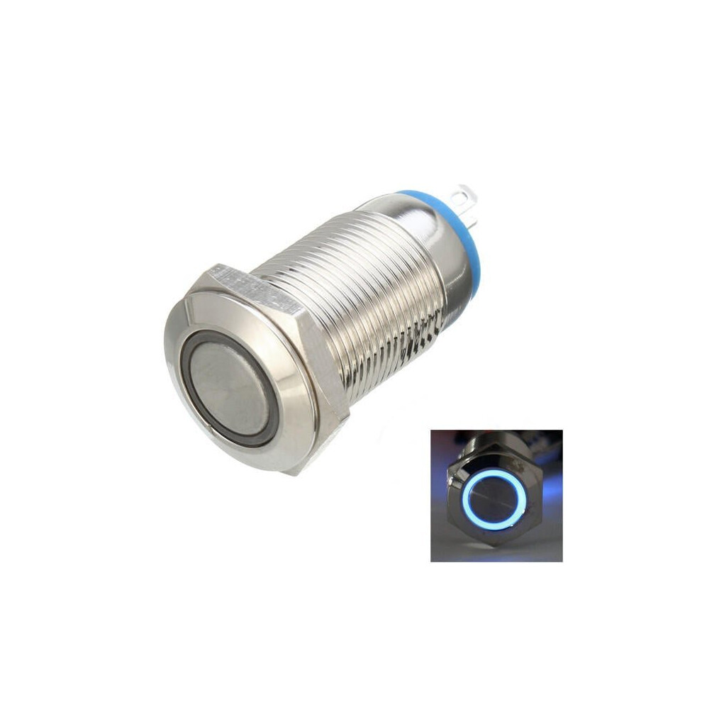 (Blue) DC 12V 12mm Led Light Metal Push Button Latching Switch Waterproof Switch