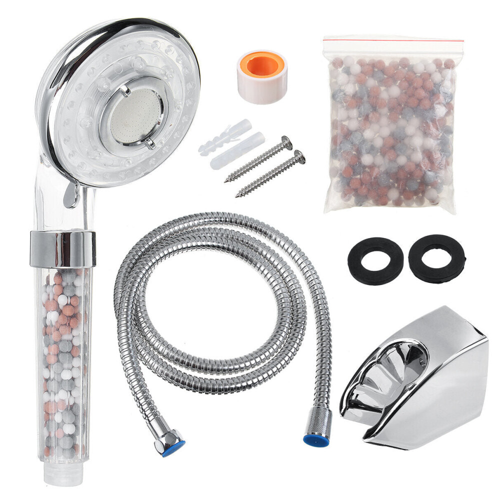 (3pcs/set EU shower he) High Pressure Handheld Ionic Filter Shower Head Hose Holder Bathroom Healthy