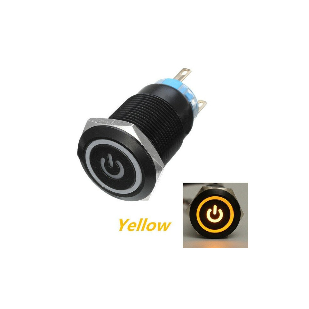 (Yellow) Silver 12mm LED Metal Push Button Latching Switch 4Pin Waterproof Push Button Switch