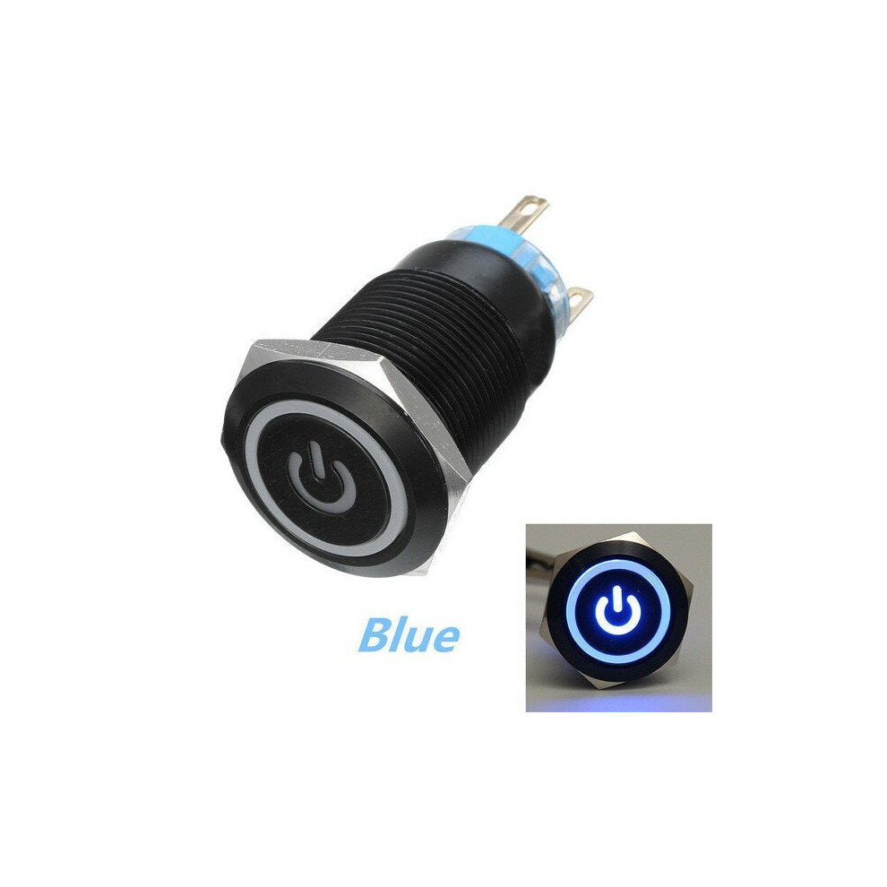 (Blue) Silver 12mm LED Metal Push Button Latching Switch 4Pin Waterproof Push Button Switch