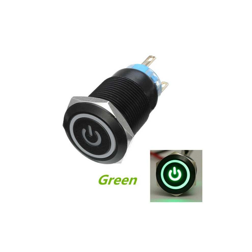 (Green) Silver 12mm LED Metal Push Button Latching Switch 4Pin Waterproof Push Button Switch