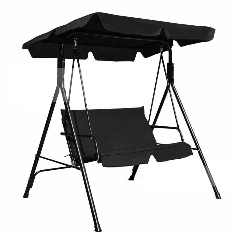(Black) 2 Seats Garden Swing Canopy Cover Seat Cover Waterproof Hammock Chair Spare Patio Replacement Awning