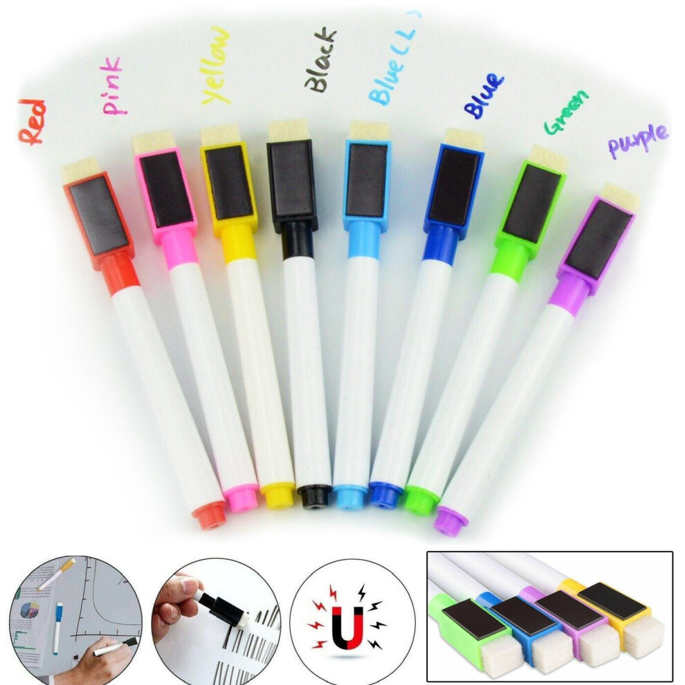 8 Colour Magnetic White Board Markers Pens Black Dry Eraser Whiteboard