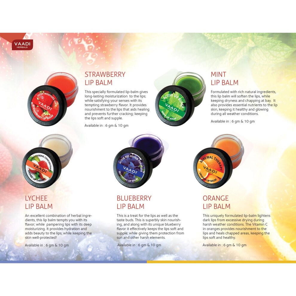 (Assorted, 6g) Vaadi Herbals Lip Balm - Pack of 5