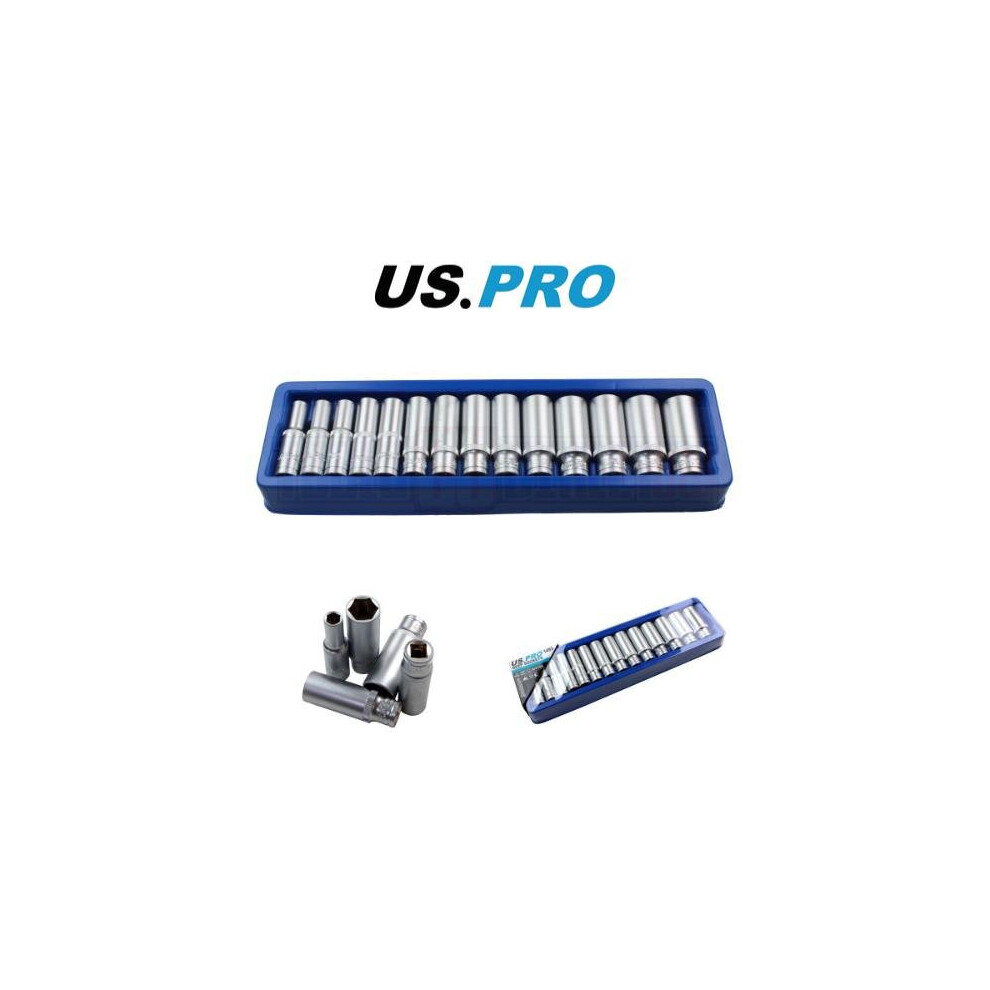 US PRO Tools 14pc 3/8" Dr Deep Metric Sockets Satin Finish 8 - 21mm 1493