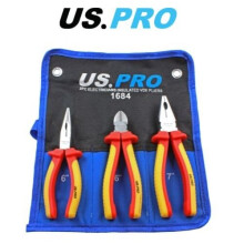 US PRO 3 Piece Electricians Insulated VDE Pliers & Cutter Set 1684