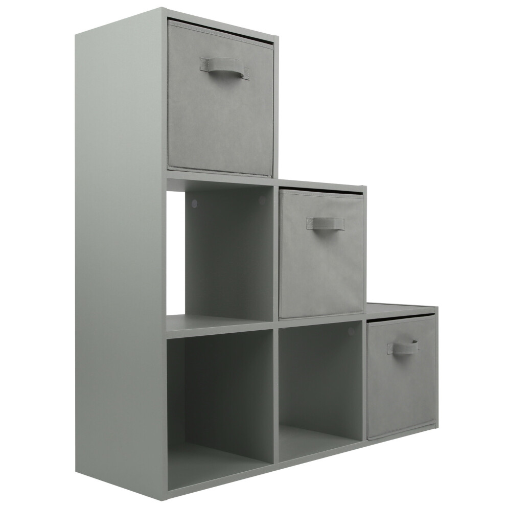 (3 Grey Drawers) Charles Jacobs Grey 3 Tier 6 Cube Storage Bookcase Shelf Display Unit with Choice of Drawers