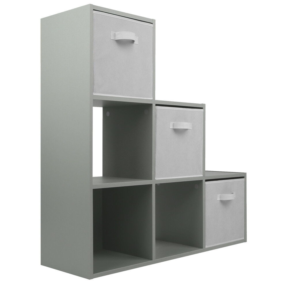 (3 White Drawers) Charles Jacobs Grey 3 Tier 6 Cube Storage Bookcase Shelf Display Unit with Choice of Drawers