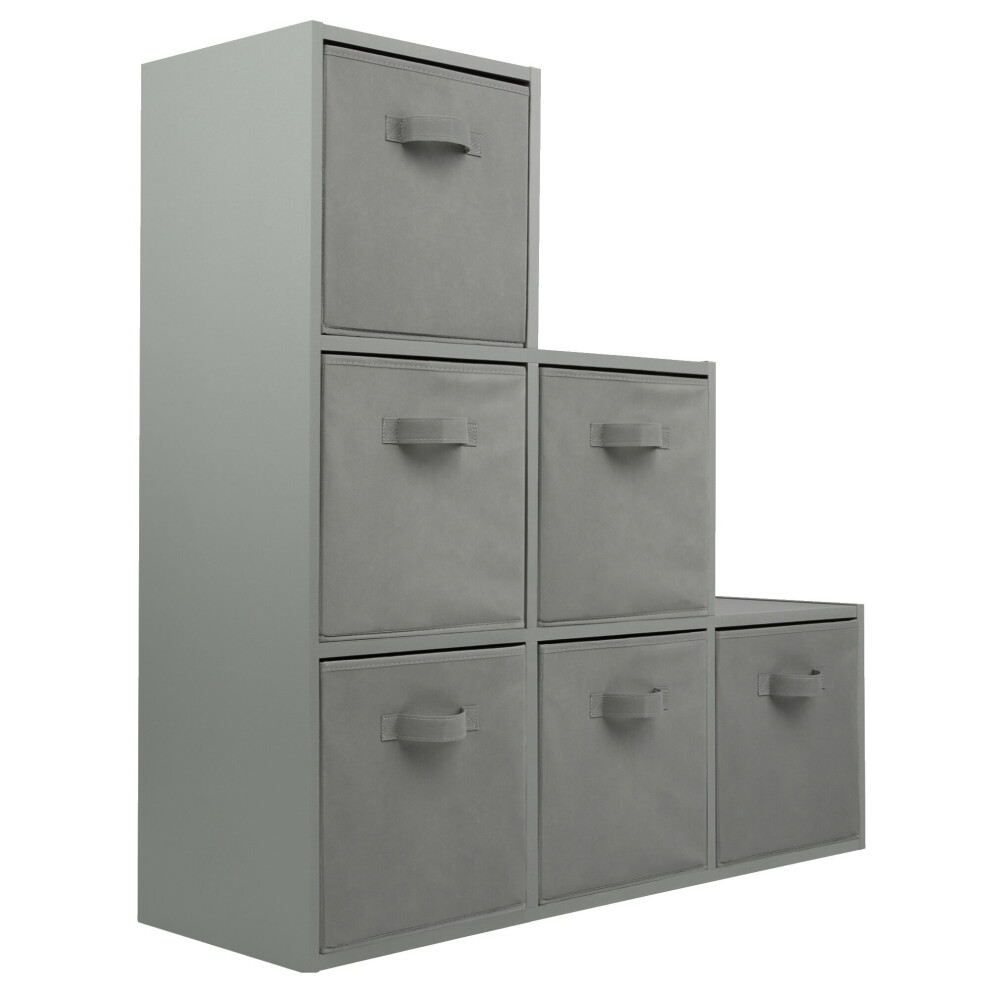 (6 Grey Drawers) Grey 3 Tier 6 Cube Storage Bookcase Shelf Display Unit with Choice of Drawers