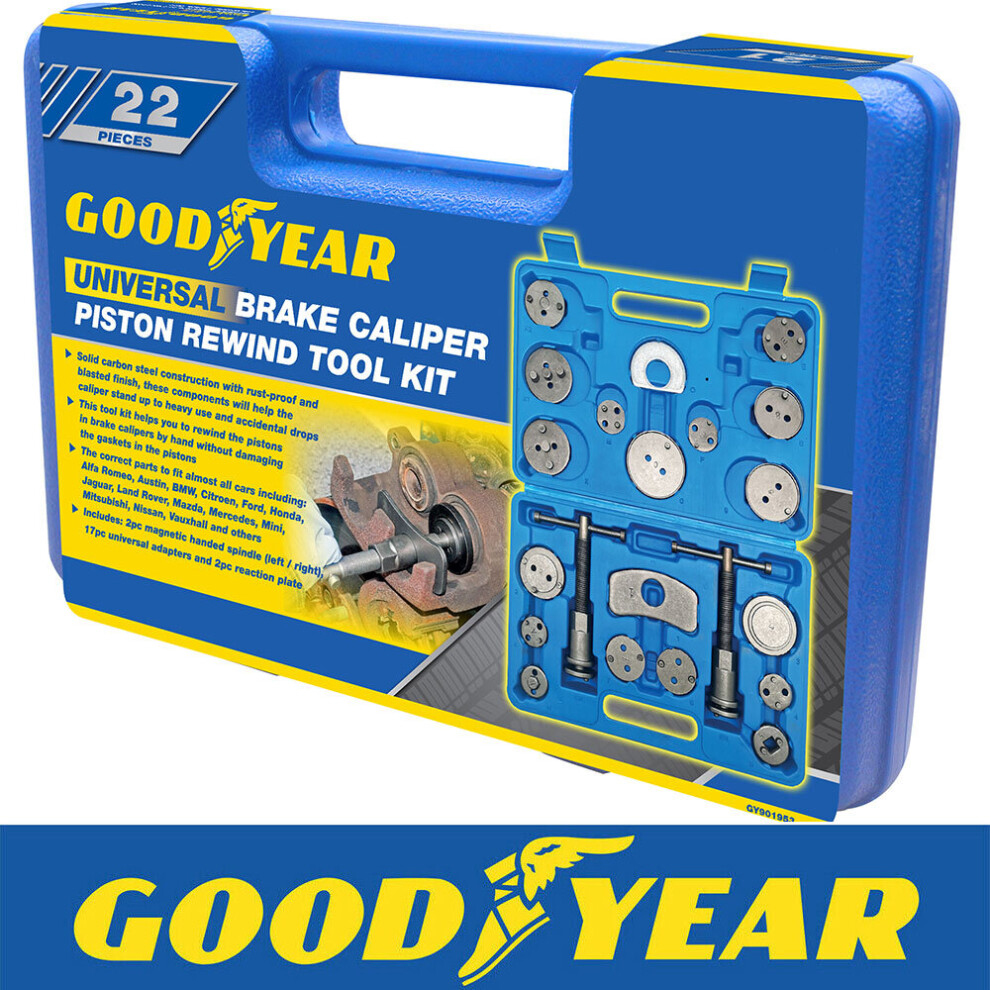Goodyear Brake Caliper Piston Rewind Wind Back Tool Kit 22 Pieces Set Universal 5055441445922