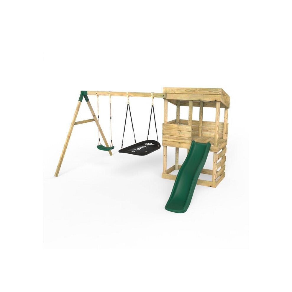 (Badlands - Boat Swing) Rebo Wooden Lookout Tower Playhouse with 6ft Slide