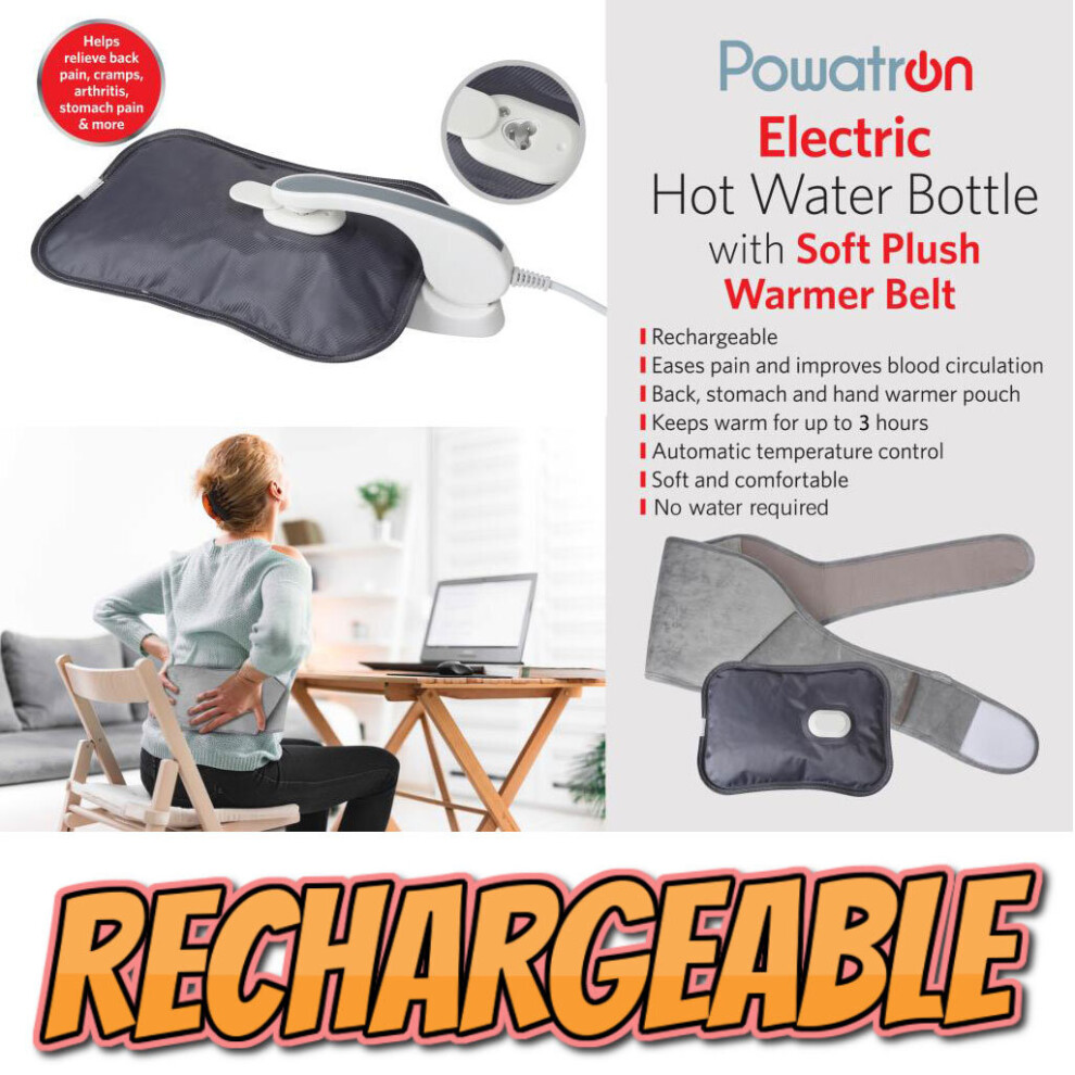 Powatron Lower Back Pain Relief Belt And Rechargeable Electric Hot Water Bottle Warmer
