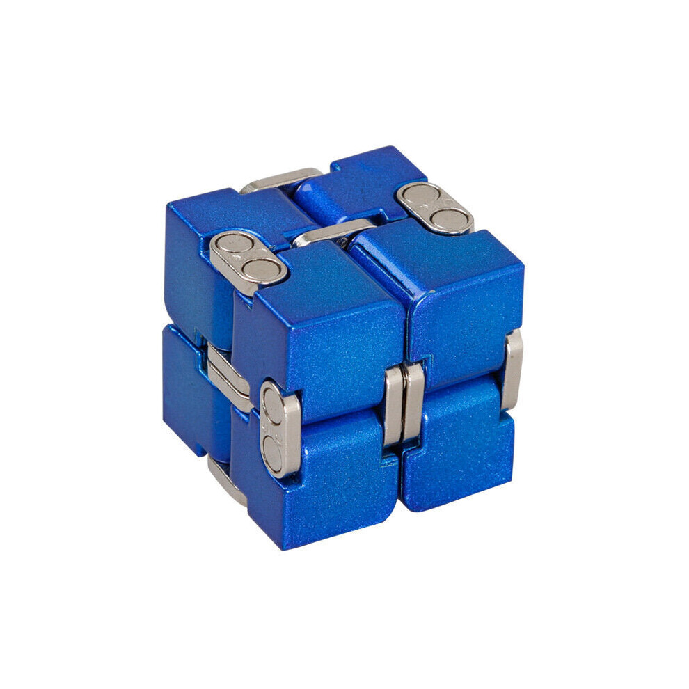 (Blue) Premium Aluminium Alloy Infinity Cube Deformation Magical Cube Fidget Toys EDC Stress Relief Toy