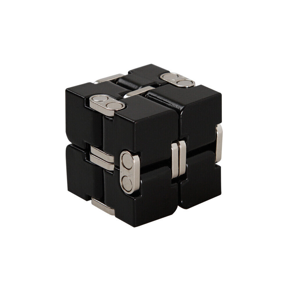 (Black) Premium Aluminium Alloy Infinity Cube Deformation Magical Cube Fidget Toys EDC Stress Relief Toy