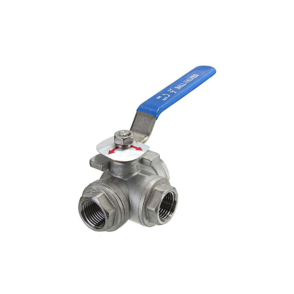 G1/2inch Female Thread 3-Way L-Port Stainless Steel Ball Valve