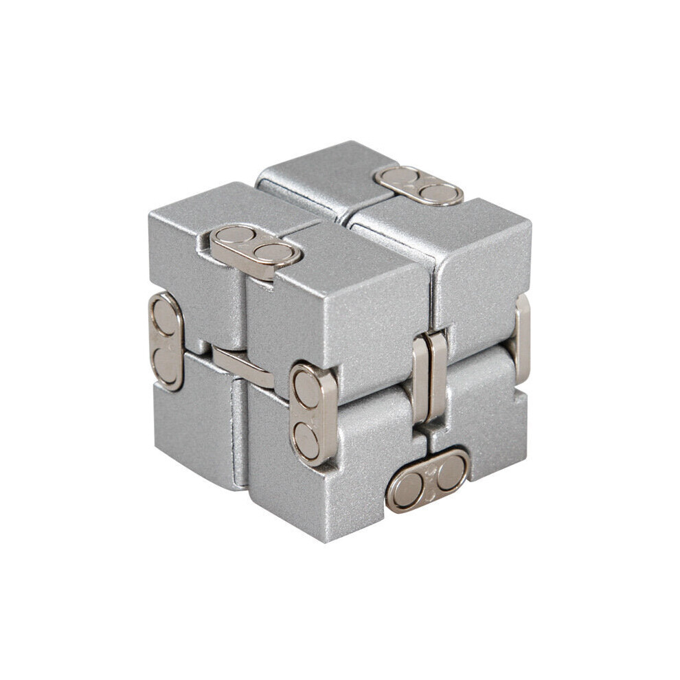 (Silver) Premium Aluminium Alloy Infinity Cube Deformation Magical Cube Fidget Toys EDC Stress Relief Toy