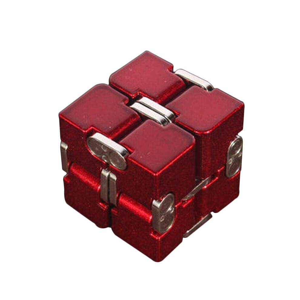 (Red) Premium Aluminium Alloy Infinity Cube Deformation Magical Cube Fidget Toys EDC Stress Relief Toy