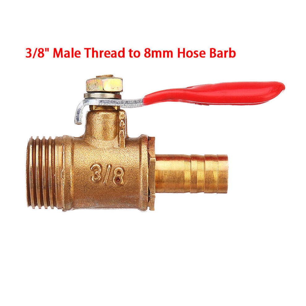 (3/8" Male Thread to 8mm Hose Barb) 8mm Hose Barb to BSP Male Thread 1/2" 3/8" 1/2" Brass Inline Ball Valve Pipe Hose Coupler Adapter